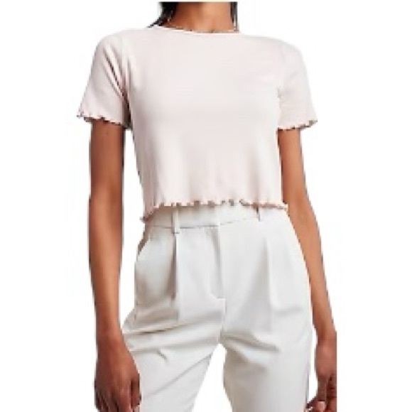 NEW Express Black Cropped Ruffle Trim Open Back Short Sleeve Tee Size Small - Picture 10 of 10